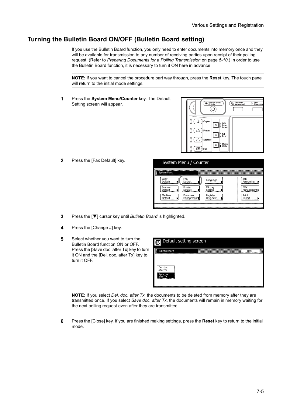 Various settings and registration 7-5 | TA Triumph-Adler DCC 2520 User Manual | Page 187 / 242