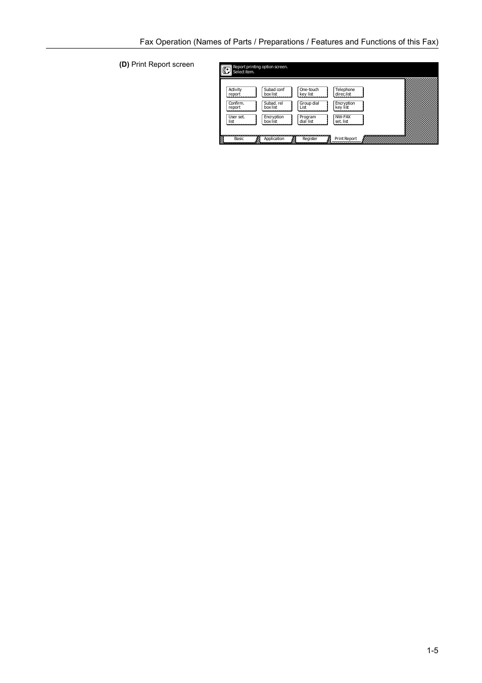 D) print report screen | TA Triumph-Adler DCC 2520 User Manual | Page 21 / 242