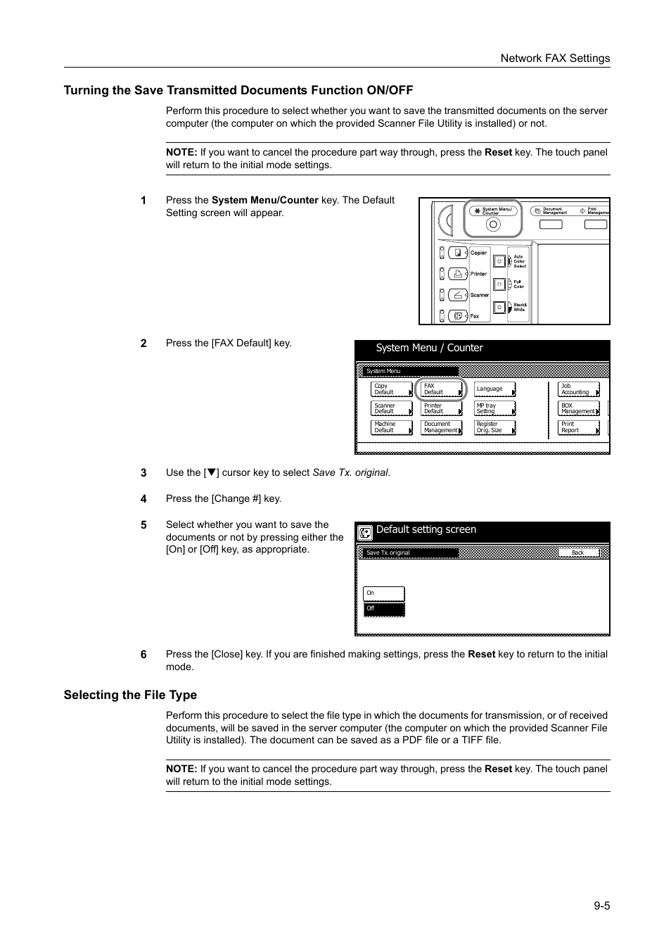 Selecting the file type, Network fax settings 9-5 | TA Triumph-Adler DCC 2520 User Manual | Page 211 / 242