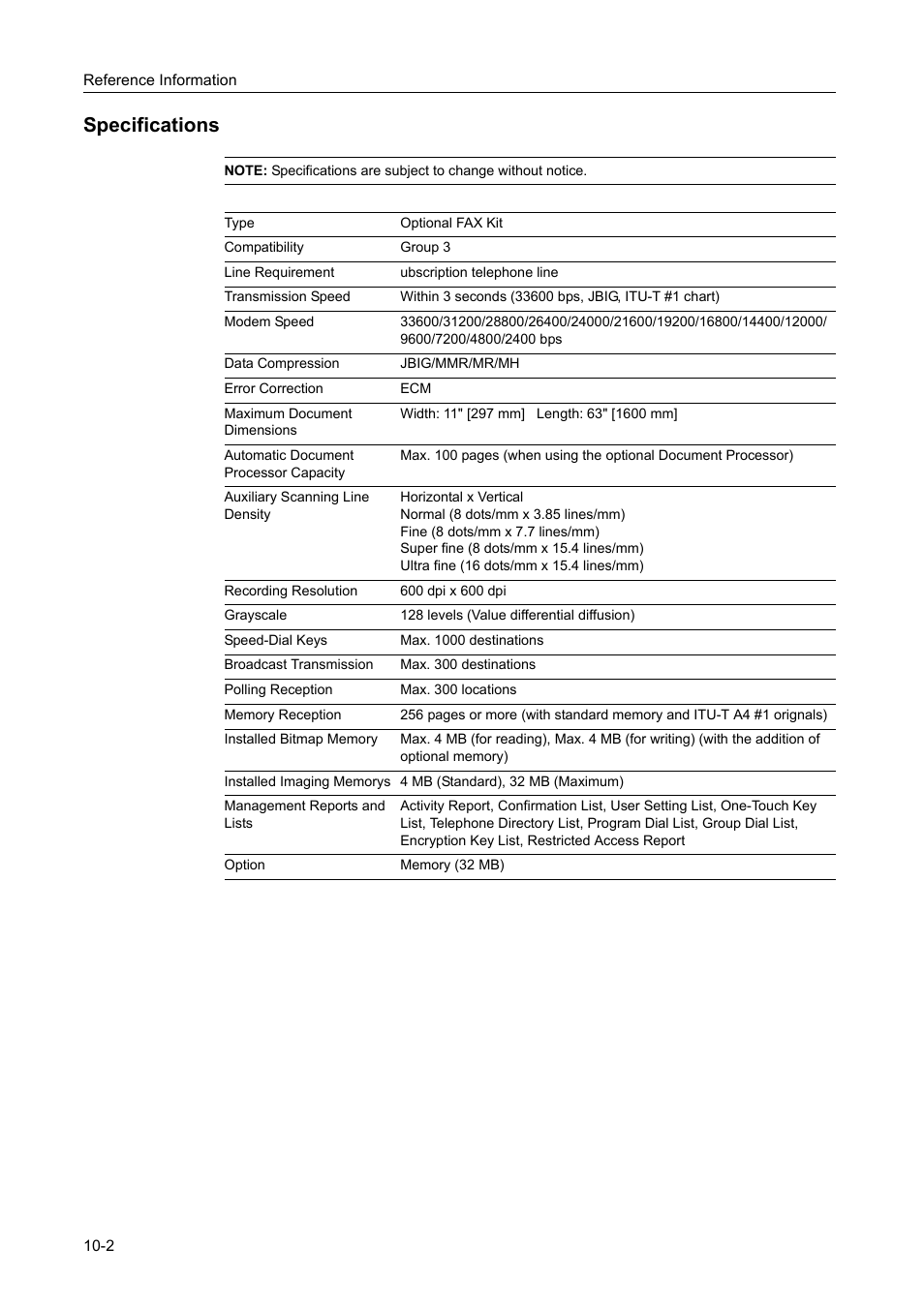 Specifications, Specifications -2 | TA Triumph-Adler DCC 2520 User Manual | Page 222 / 242