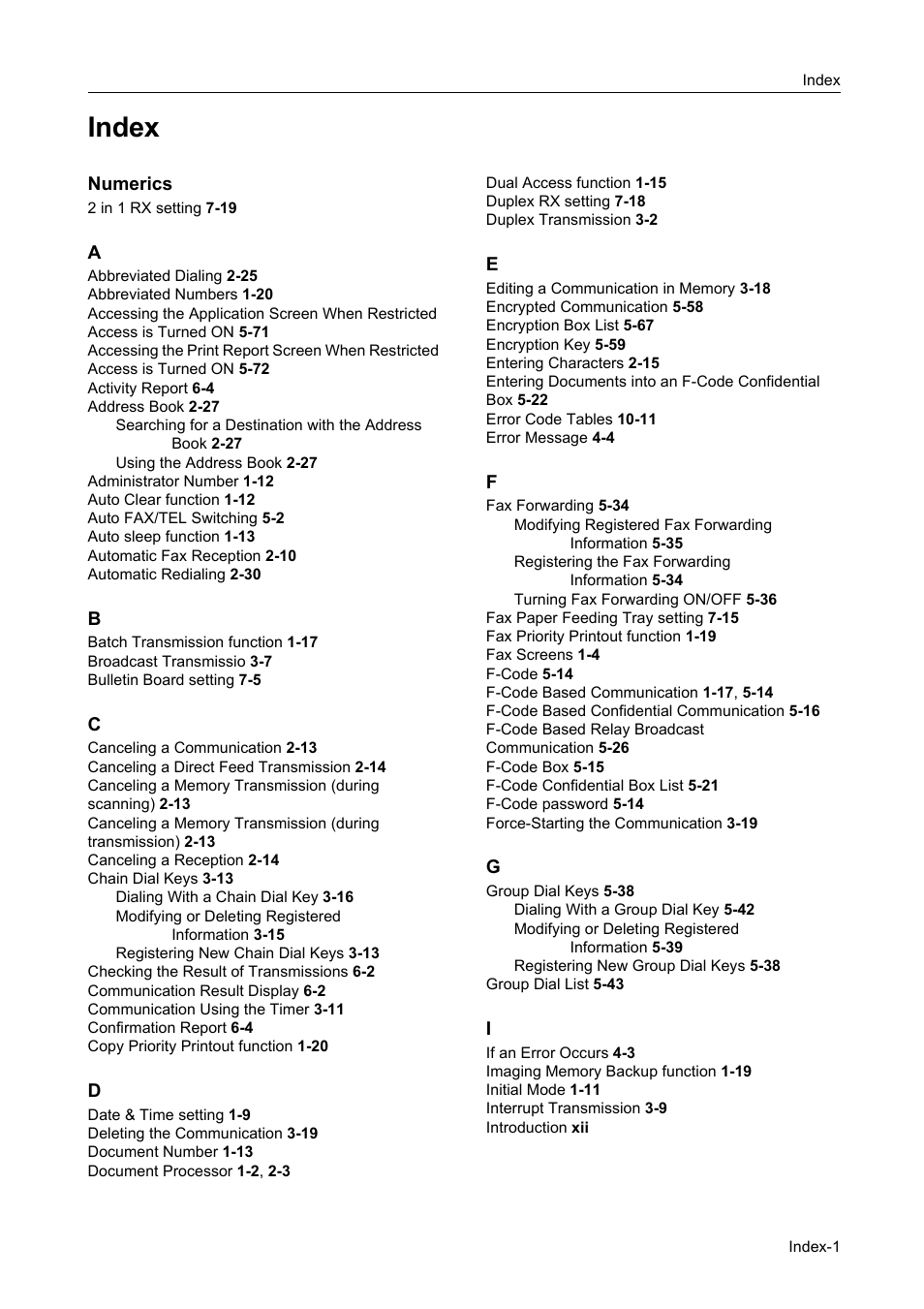 Index | TA Triumph-Adler DCC 2520 User Manual | Page 235 / 242