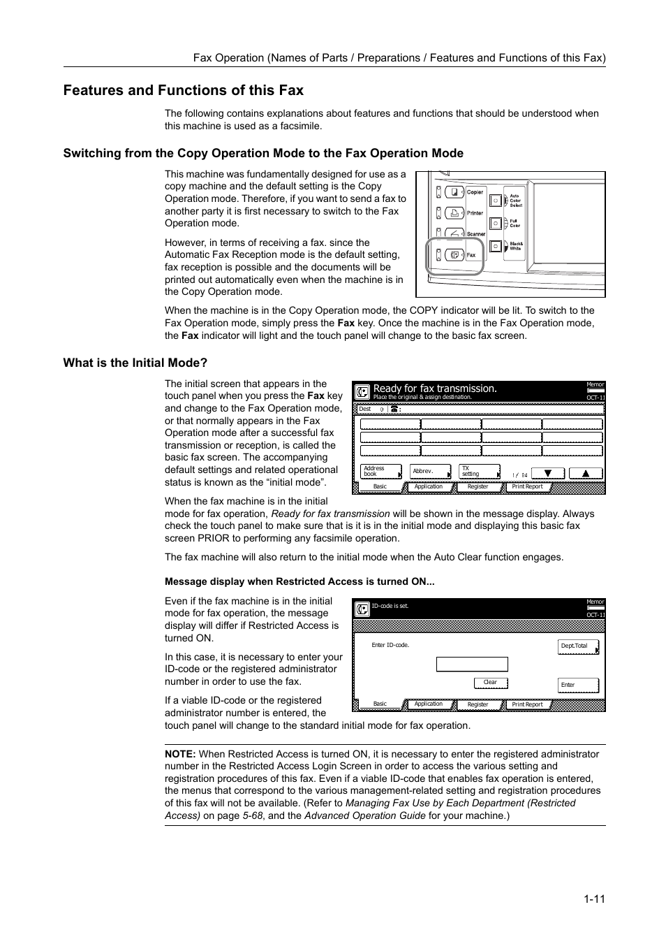 Features and functions of this fax, What is the initial mode, Features and functions of this fax -11 | TA Triumph-Adler DCC 2520 User Manual | Page 27 / 242