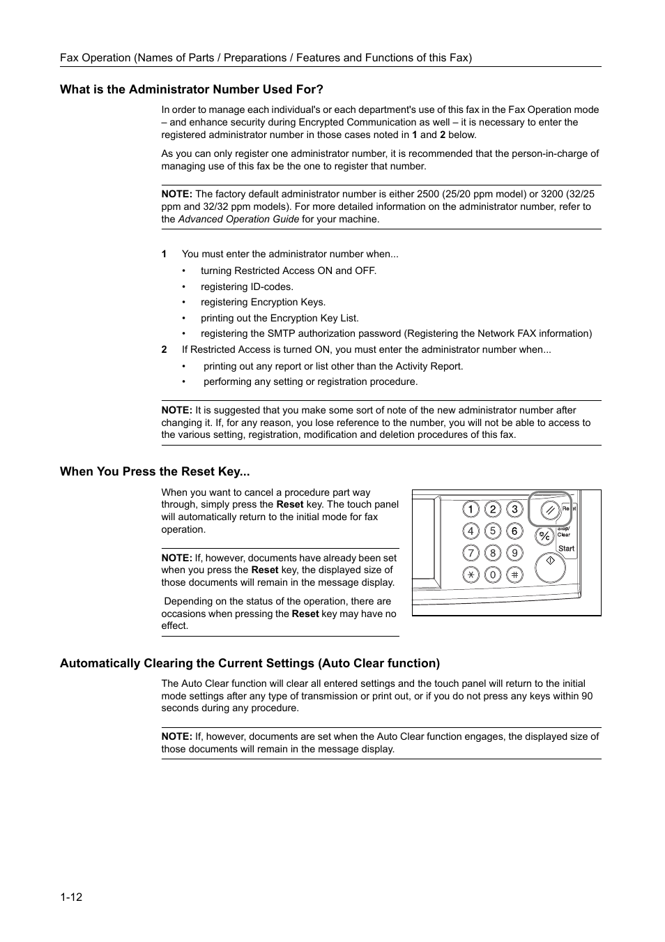 What is the administrator number used for, When you press the reset key | TA Triumph-Adler DCC 2520 User Manual | Page 28 / 242