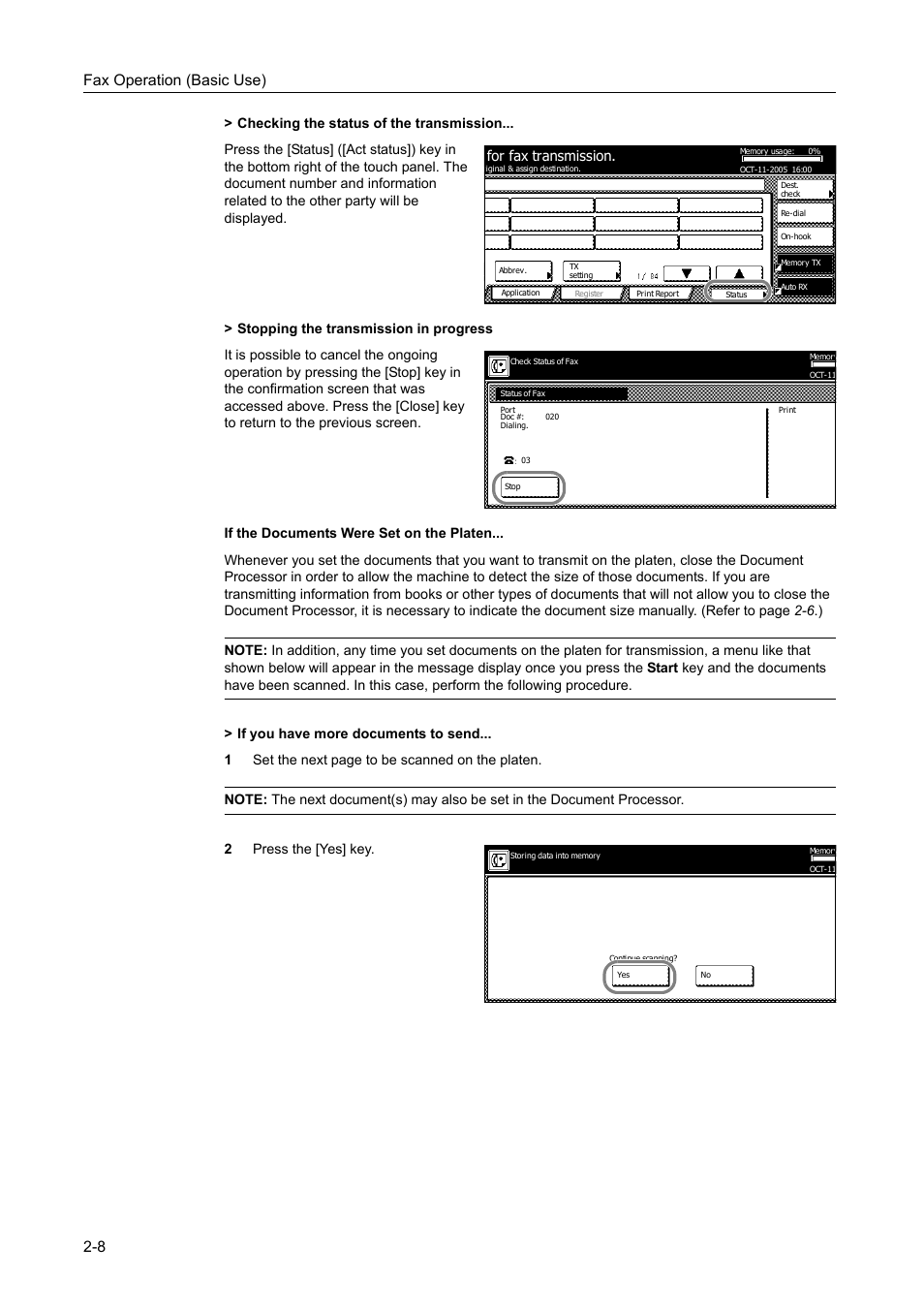 Fax operation (basic use) 2-8, For fax transmission | TA Triumph-Adler DCC 2520 User Manual | Page 44 / 242