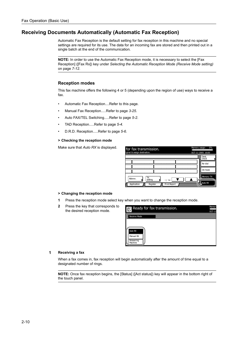 Reception modes | TA Triumph-Adler DCC 2520 User Manual | Page 46 / 242