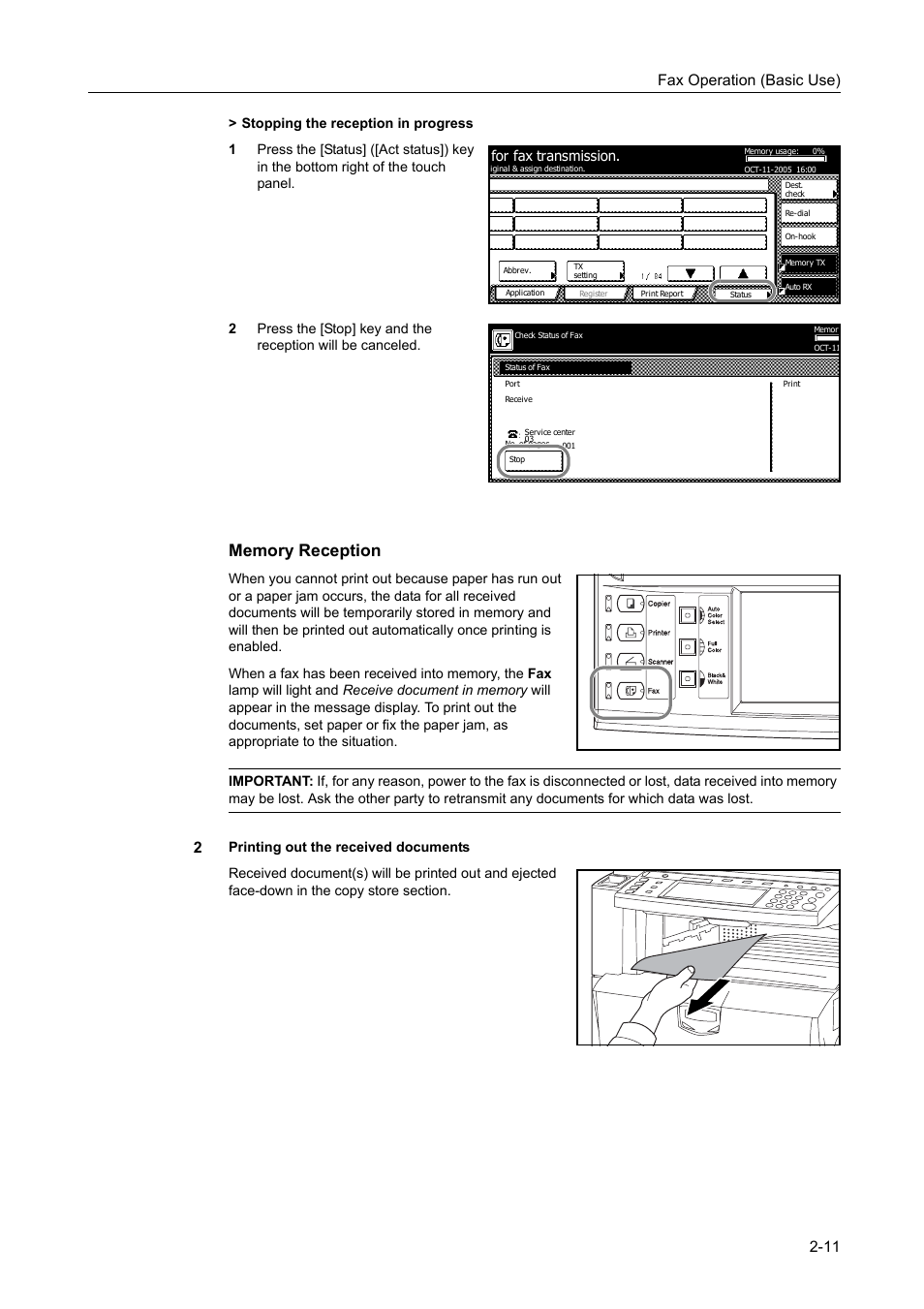 Fax operation (basic use) 2-11, For fax transmission | TA Triumph-Adler DCC 2520 User Manual | Page 47 / 242