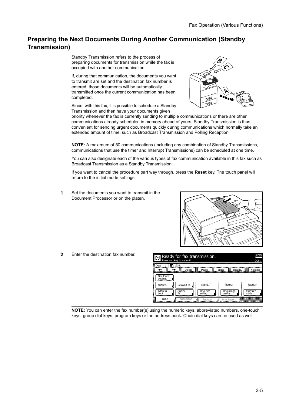 Fax operation (various functions) 3-5, Ready for fax transmission | TA Triumph-Adler DCC 2520 User Manual | Page 71 / 242