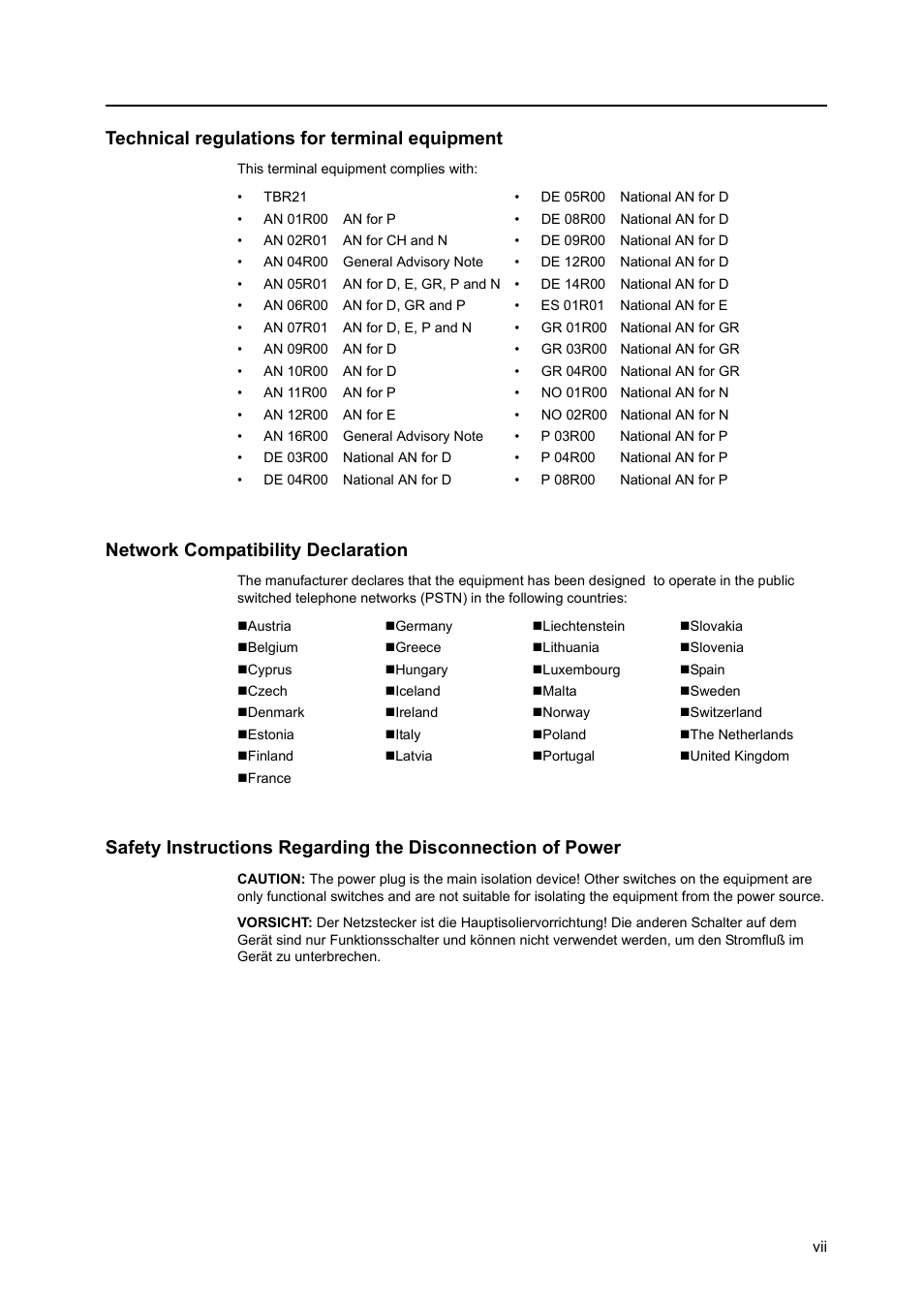Technical regulations for terminal equipment, Network compatibility declaration | TA Triumph-Adler DCC 2520 User Manual | Page 9 / 242