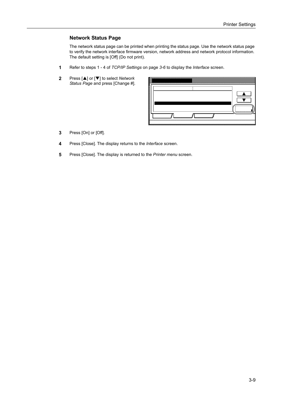 Network status page, Printer settings 3-9 | TA Triumph-Adler DCC 2520 User Manual | Page 103 / 378