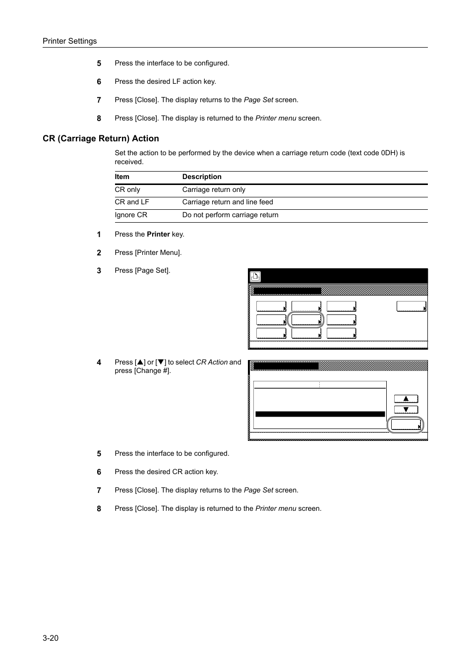 Cr (carriage return) action | TA Triumph-Adler DCC 2520 User Manual | Page 114 / 378