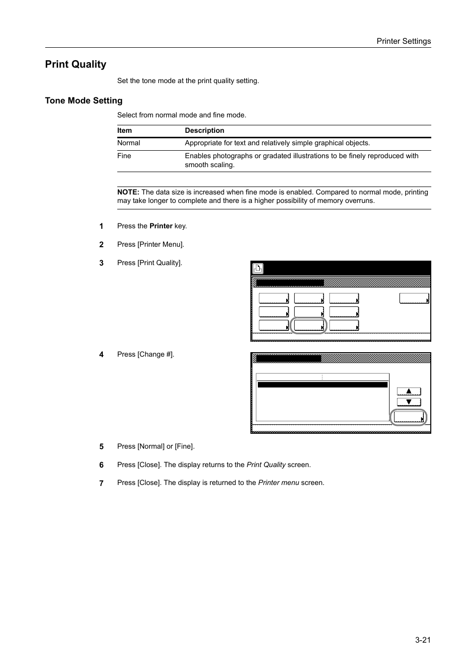 Print quality, Tone mode setting, Print quality -21 | TA Triumph-Adler DCC 2520 User Manual | Page 115 / 378