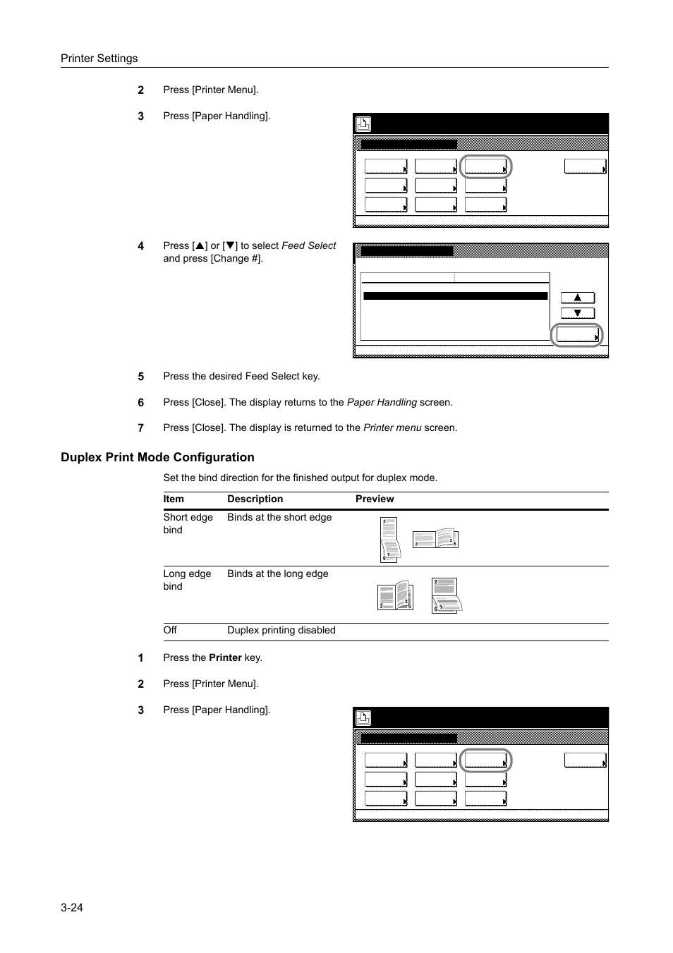 Duplex print mode configuration, Printer settings 3-24 2 | TA Triumph-Adler DCC 2520 User Manual | Page 118 / 378