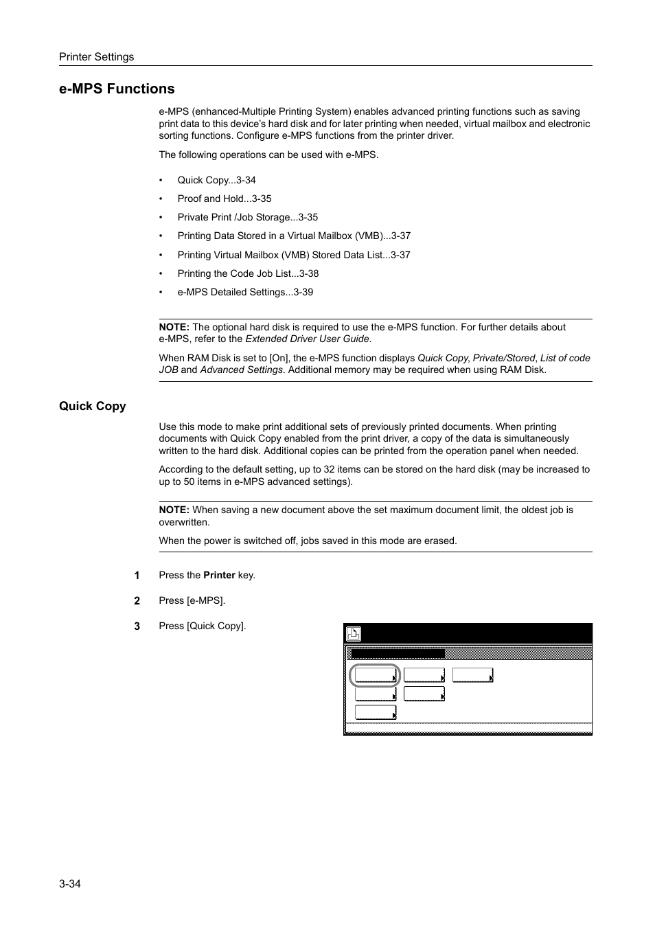 E-mps functions, Quick copy, E-mps functions -34 | TA Triumph-Adler DCC 2520 User Manual | Page 128 / 378