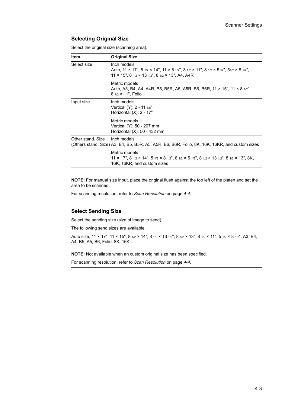 Select sending size -3, Selecting original size, Select sending size | TA Triumph-Adler DCC 2520 User Manual | Page 145 / 378