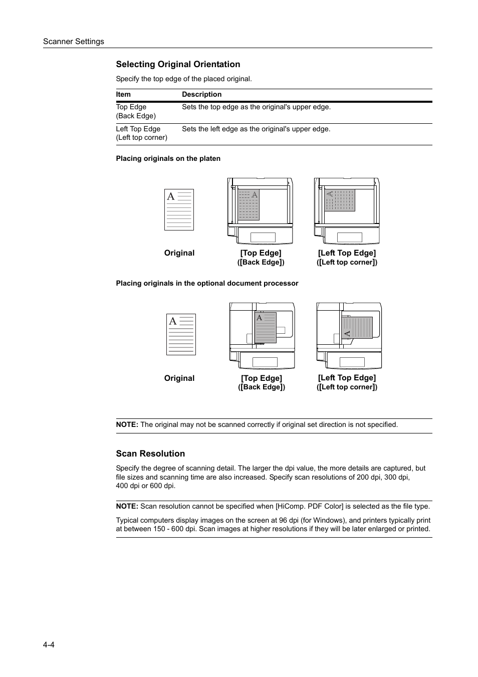 Selecting original orientation -4, Scan resolution -4 | TA Triumph-Adler DCC 2520 User Manual | Page 146 / 378