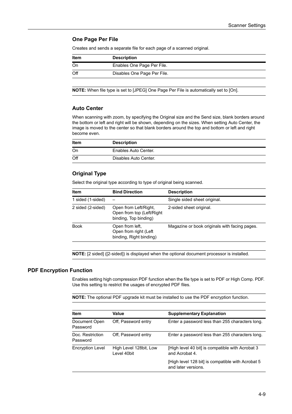 Pdf encryption function, Auto center -9, Original type -9 | TA Triumph-Adler DCC 2520 User Manual | Page 151 / 378