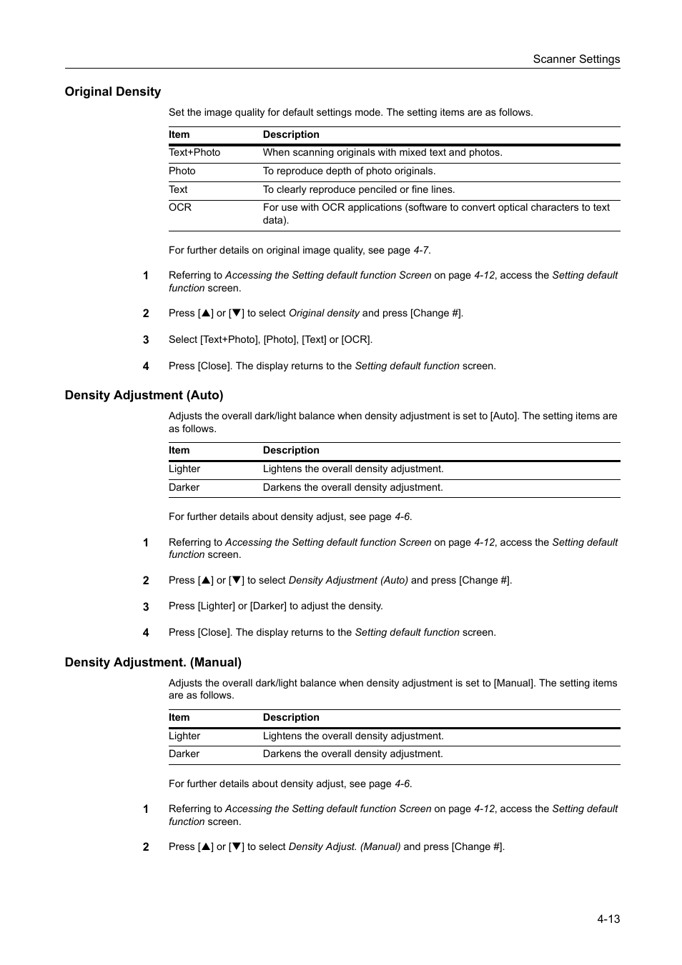 Original density, Density adjustment (auto), Density adjustment. (manual) | TA Triumph-Adler DCC 2520 User Manual | Page 155 / 378