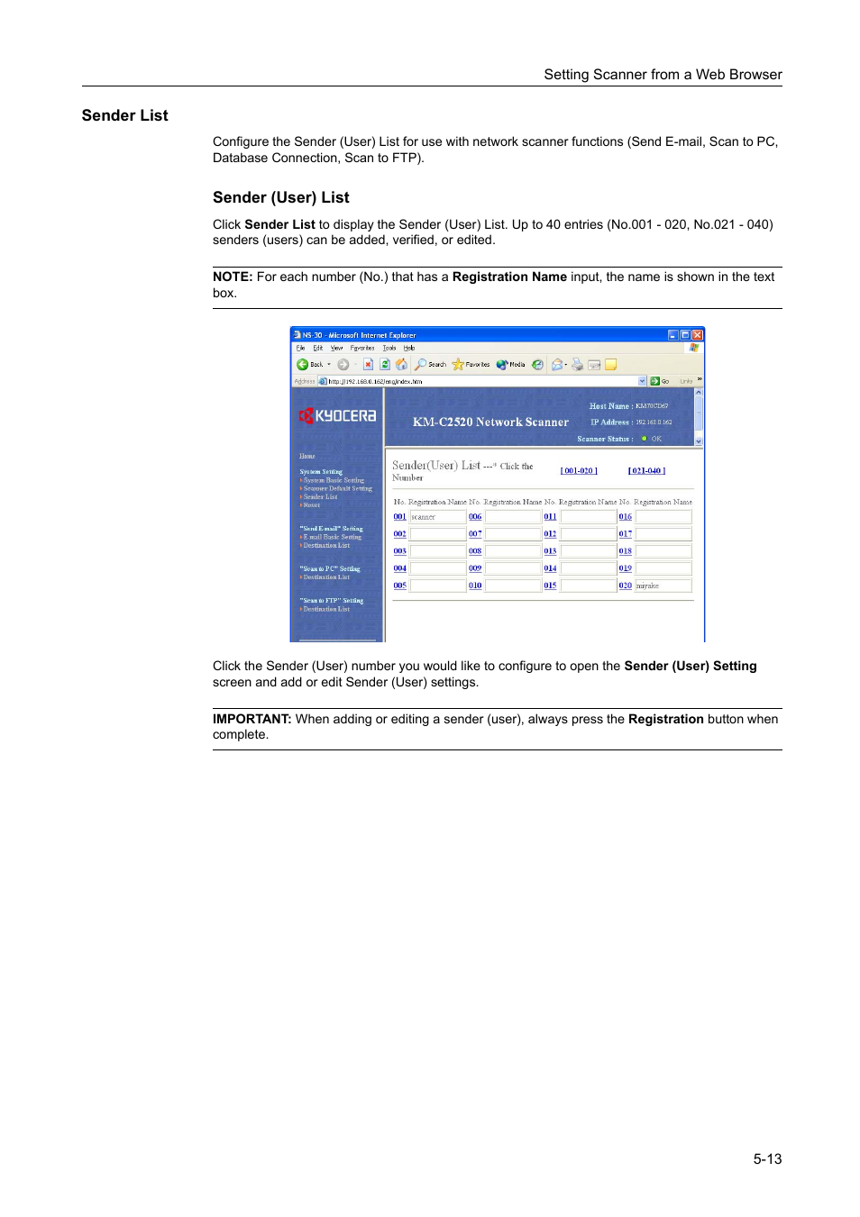 Sender list | TA Triumph-Adler DCC 2520 User Manual | Page 179 / 378