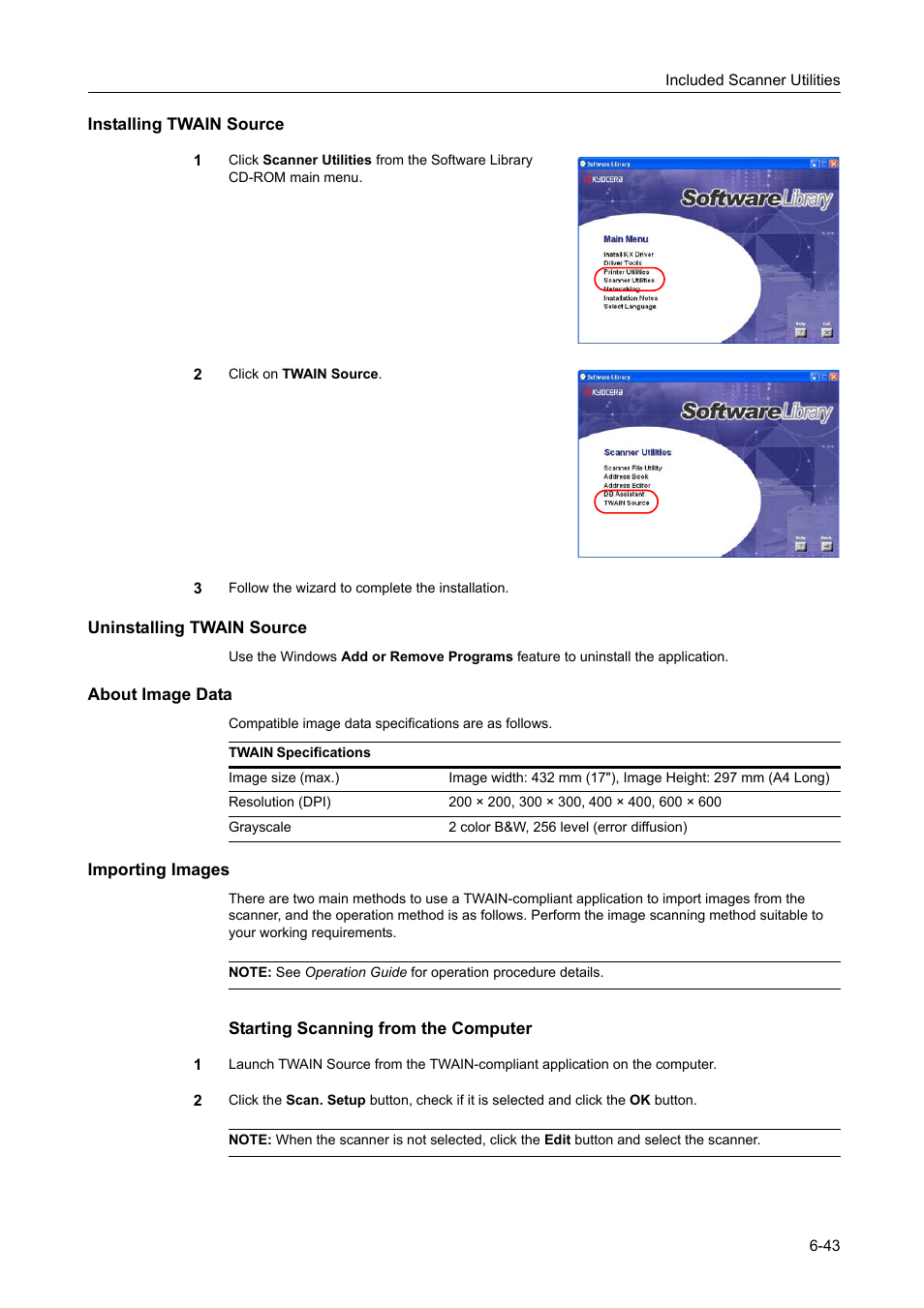 Installing twain source, Uninstalling twain source, About image data | Importing images | TA Triumph-Adler DCC 2520 User Manual | Page 235 / 378