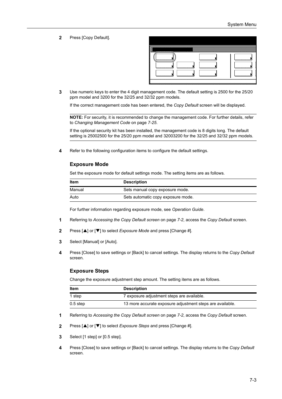 Exposure mode -3, Exposure steps -3, Exposure mode | Exposure steps | TA Triumph-Adler DCC 2520 User Manual | Page 251 / 378
