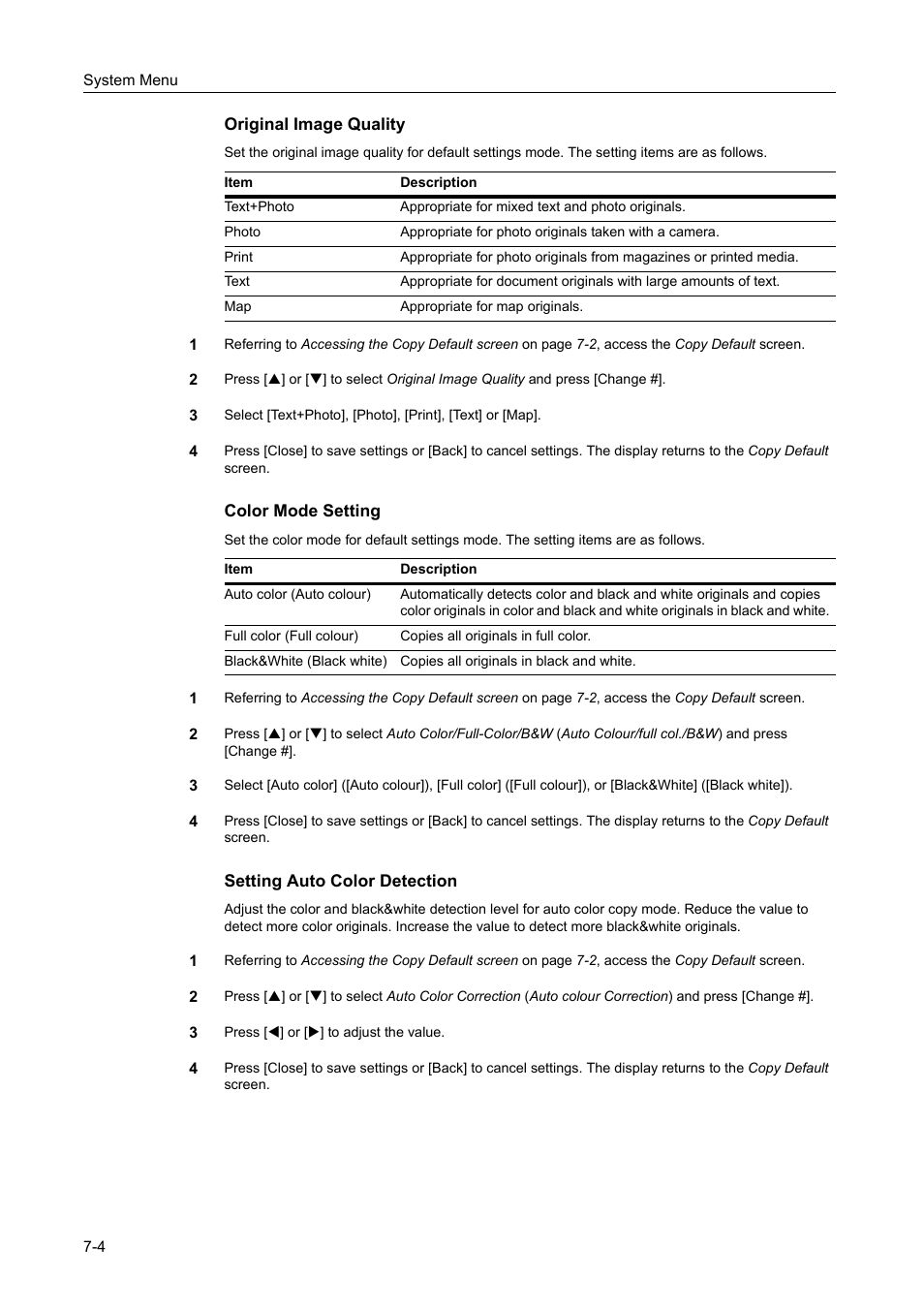 Original image quality -4, Color mode setting -4, Setting auto color detection -4 | TA Triumph-Adler DCC 2520 User Manual | Page 252 / 378