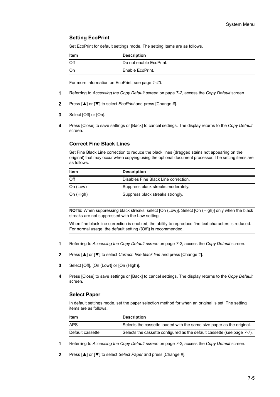 Setting ecoprint -5, Correct fine black lines -5, Select paper -5 | TA Triumph-Adler DCC 2520 User Manual | Page 253 / 378