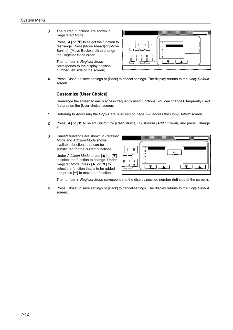 Customize (user choice) -12, Customize (user choice), System menu 7-12 3 | TA Triumph-Adler DCC 2520 User Manual | Page 260 / 378