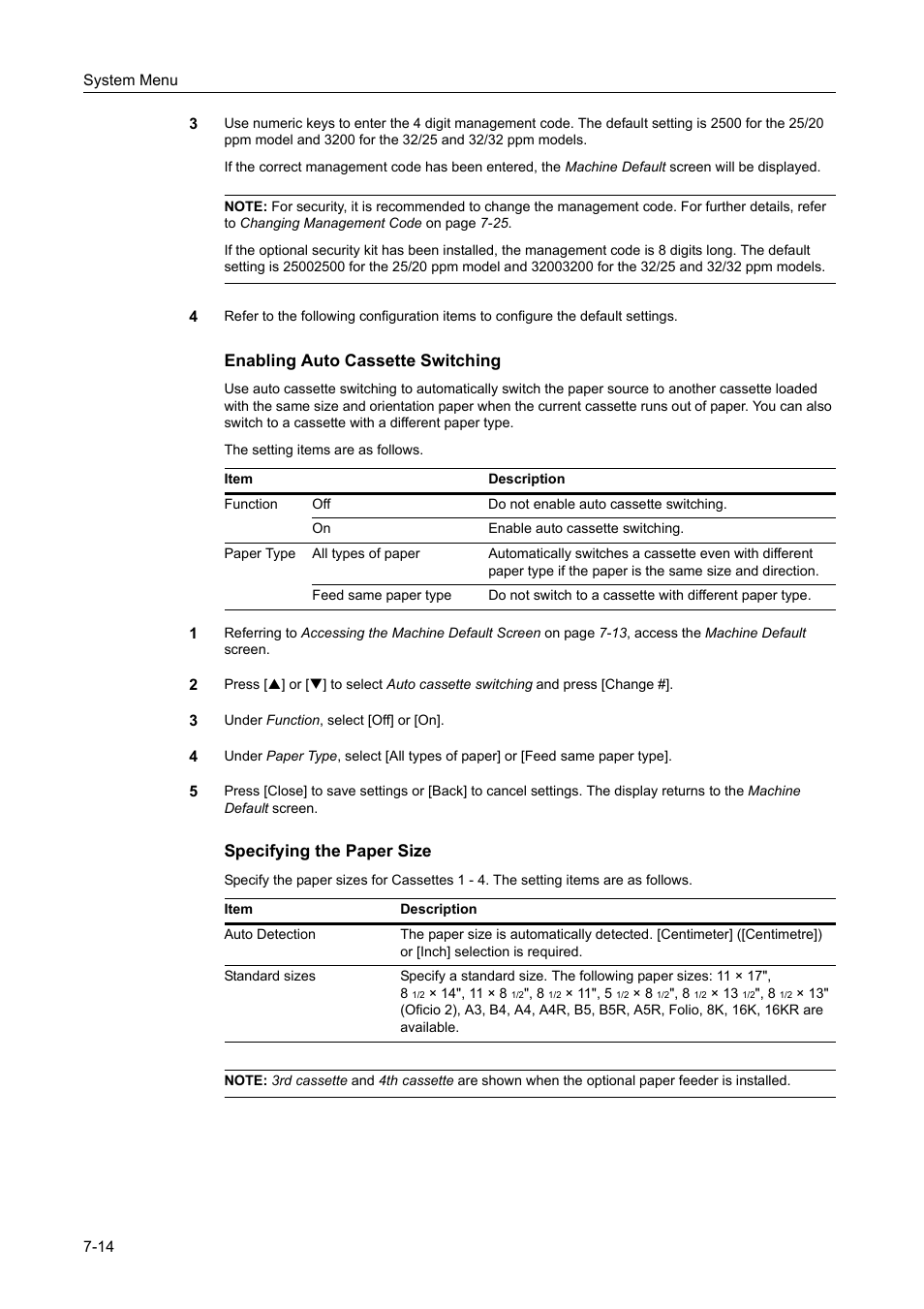 Enabling auto cassette switching -14, Specifying the paper size -14 | TA Triumph-Adler DCC 2520 User Manual | Page 262 / 378