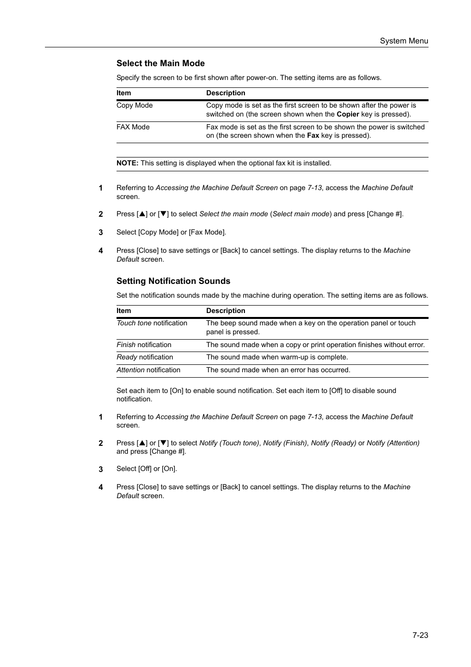 Select the main mode -23, Setting notification sounds -23 | TA Triumph-Adler DCC 2520 User Manual | Page 271 / 378