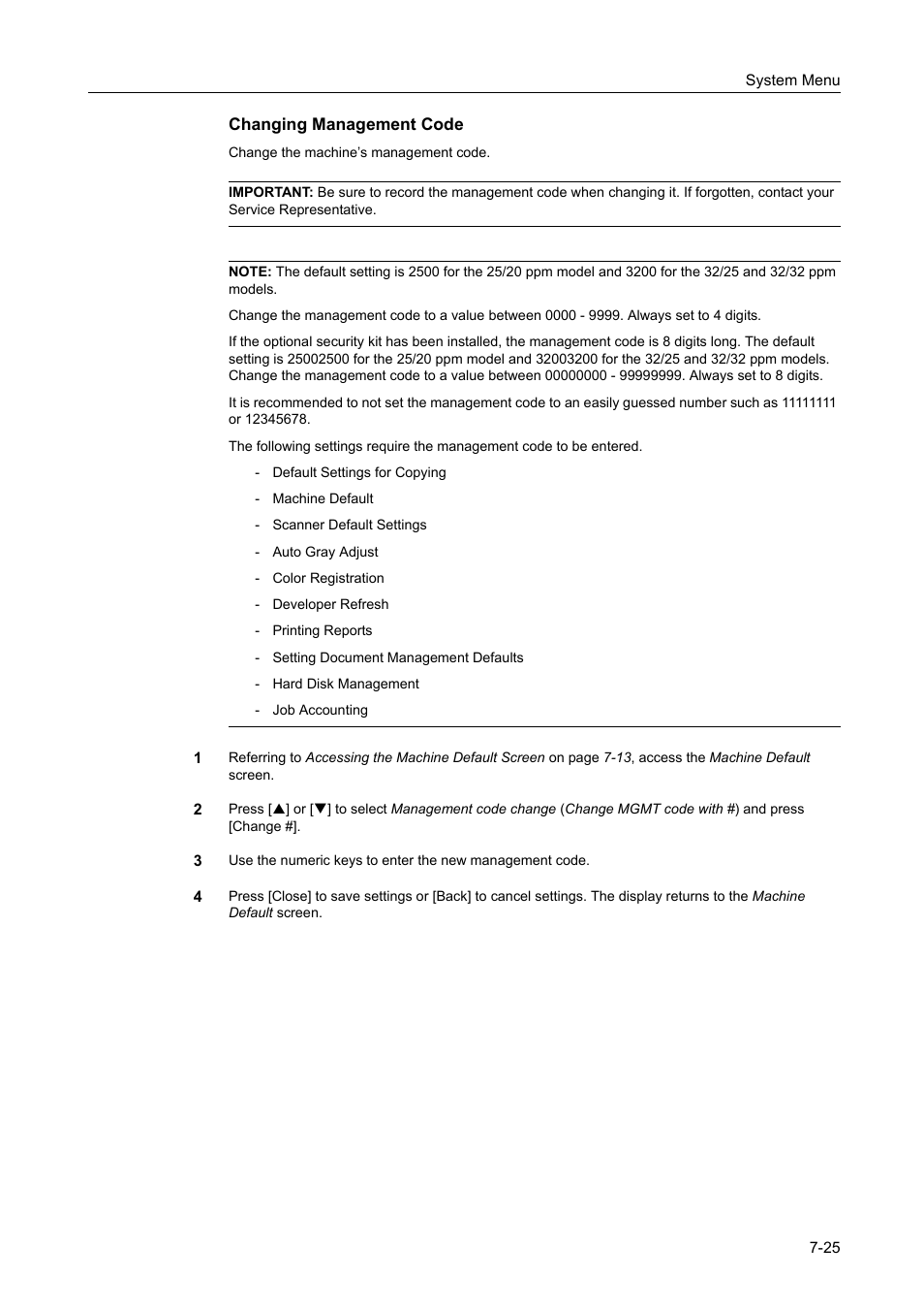 Changing management code -25 | TA Triumph-Adler DCC 2520 User Manual | Page 273 / 378