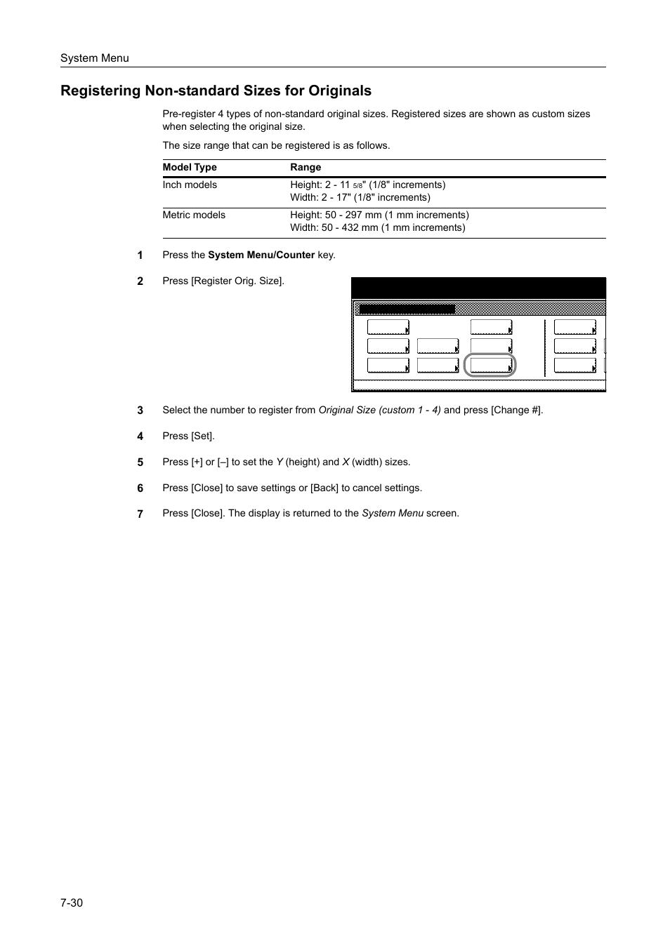Registering non-standard sizes for originals, Registering non-standard sizes for originals -30 | TA Triumph-Adler DCC 2520 User Manual | Page 278 / 378