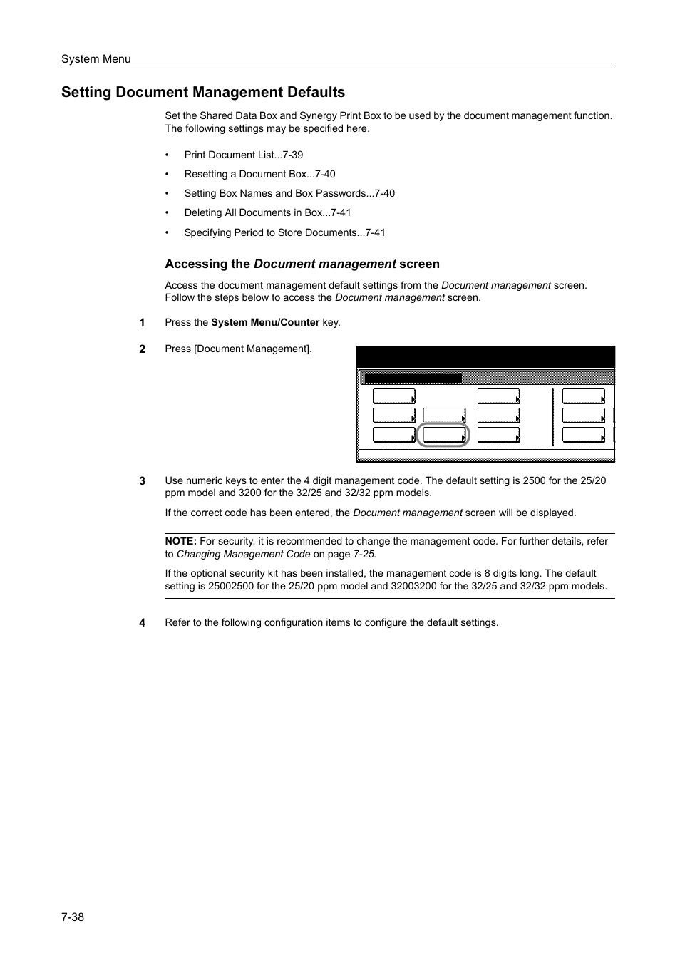 Setting document management defaults, Setting document management defaults -38, Accessing the document management screen | TA Triumph-Adler DCC 2520 User Manual | Page 286 / 378