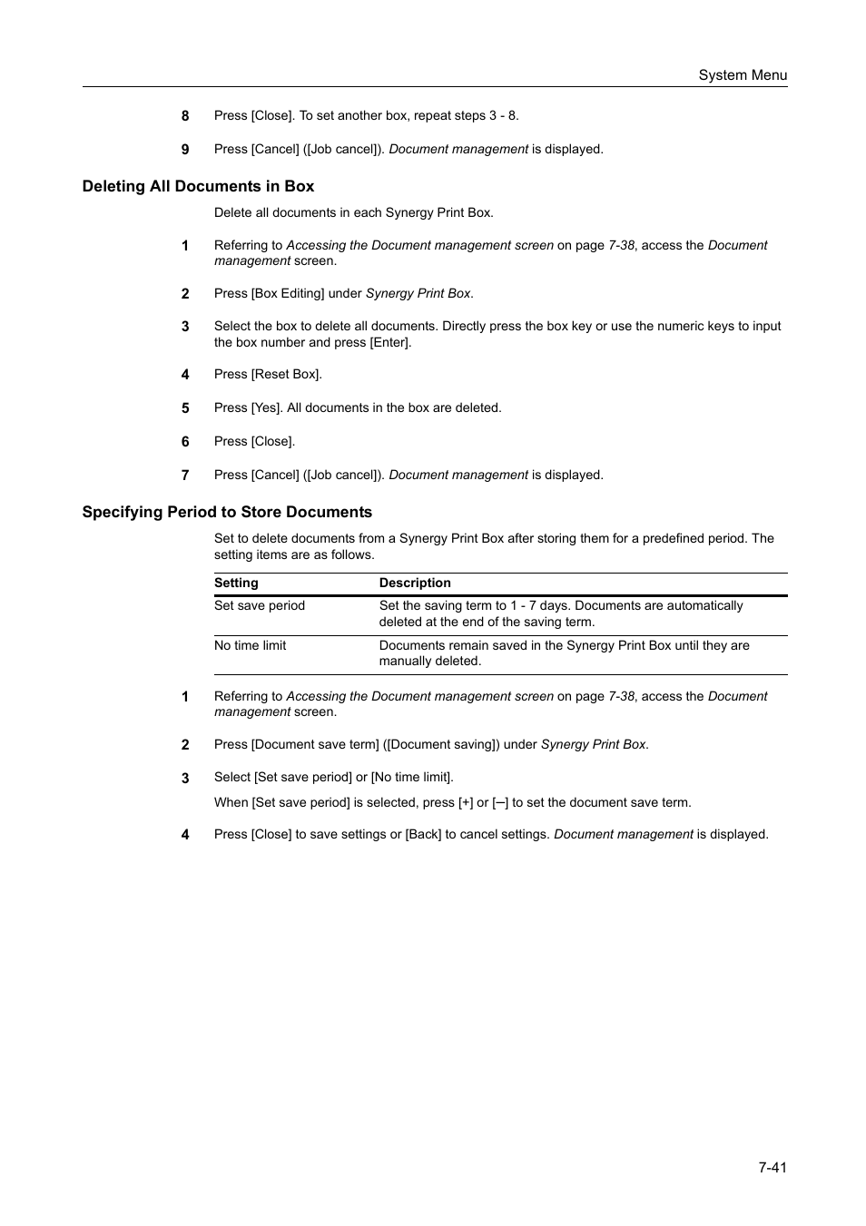 Deleting all documents in box, Specifying period to store documents, Deleting all documents in box -41 | Specifying period to store documents -41 | TA Triumph-Adler DCC 2520 User Manual | Page 289 / 378