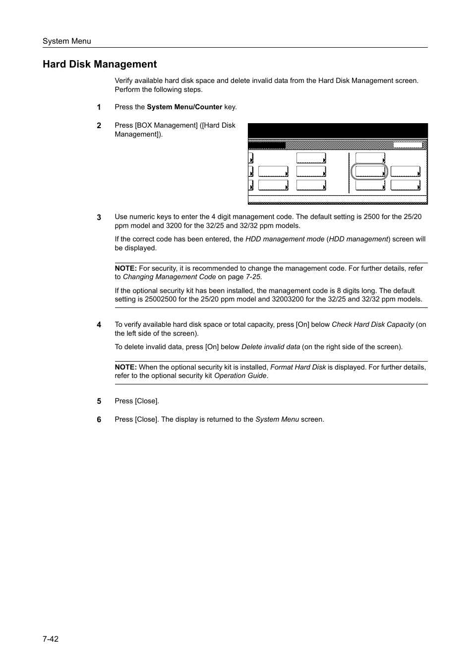 Hard disk management, Hard disk management -42, System menu 7-42 | TA Triumph-Adler DCC 2520 User Manual | Page 290 / 378