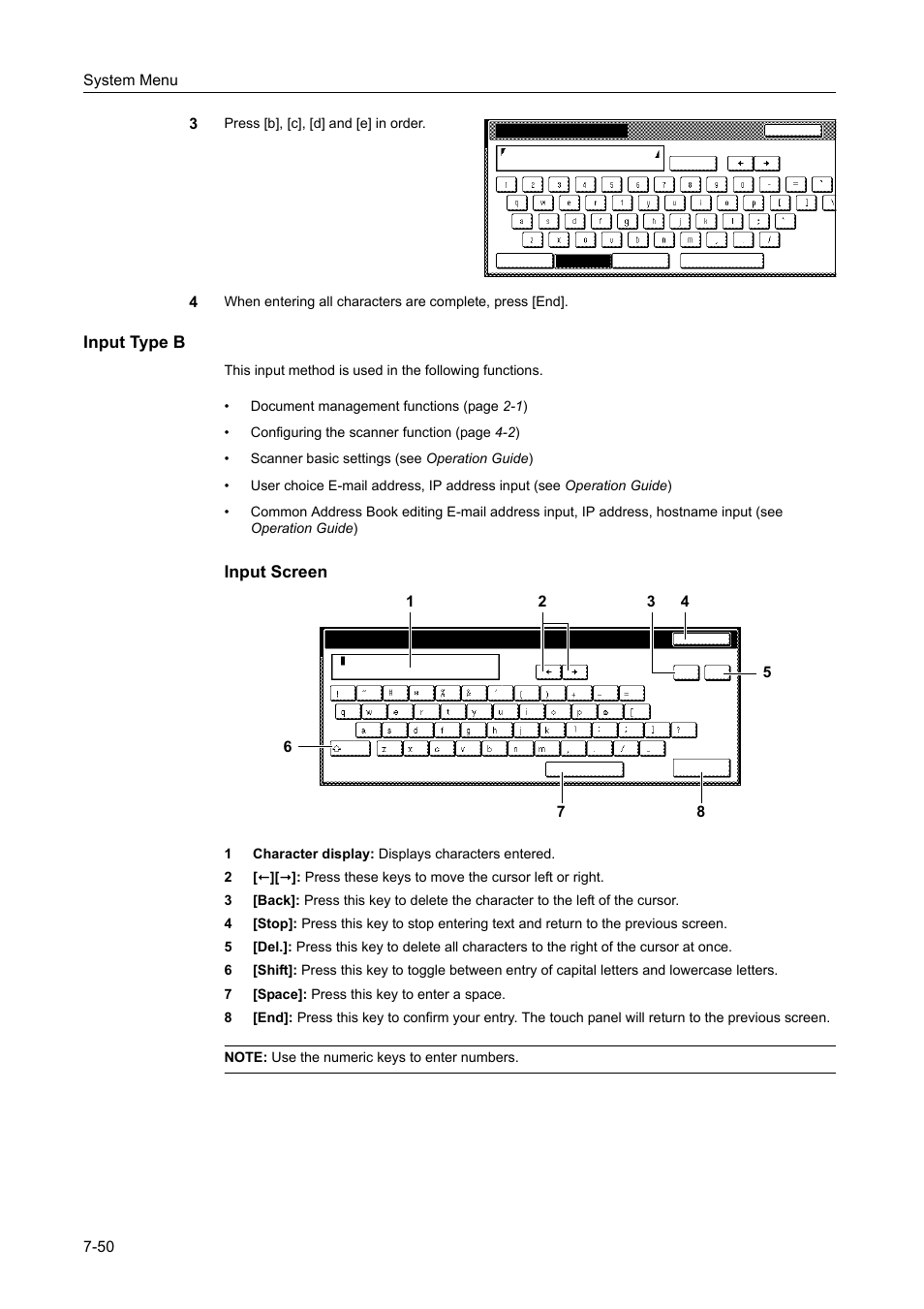 Input type b, Or input type b, Input screen | TA Triumph-Adler DCC 2520 User Manual | Page 298 / 378