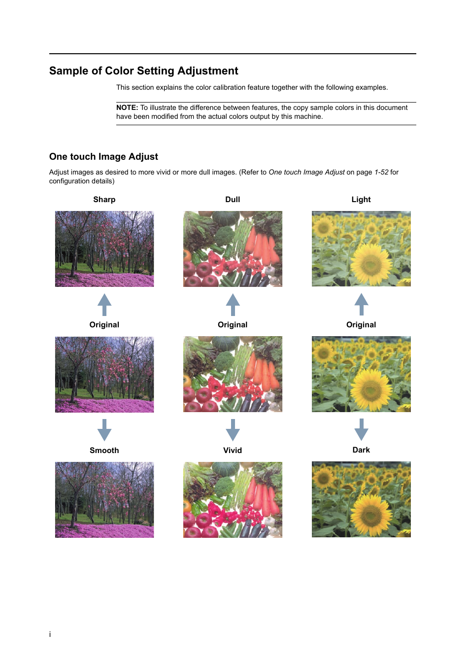 Sample of color setting adjustment, One touch image adjust | TA Triumph-Adler DCC 2520 User Manual | Page 3 / 378