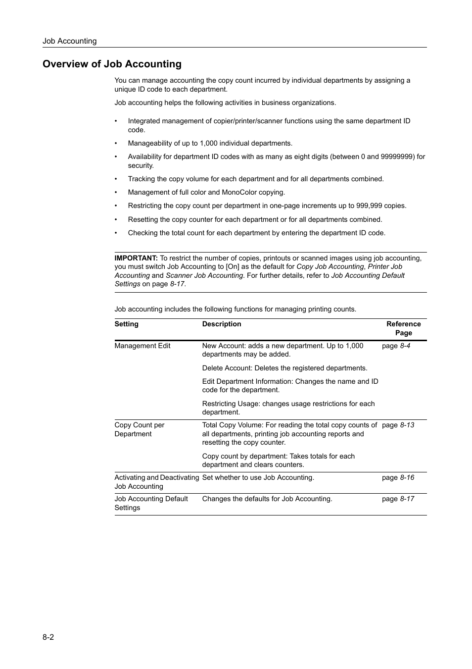 Overview of job accounting, Overview of job accounting -2 | TA Triumph-Adler DCC 2520 User Manual | Page 302 / 378