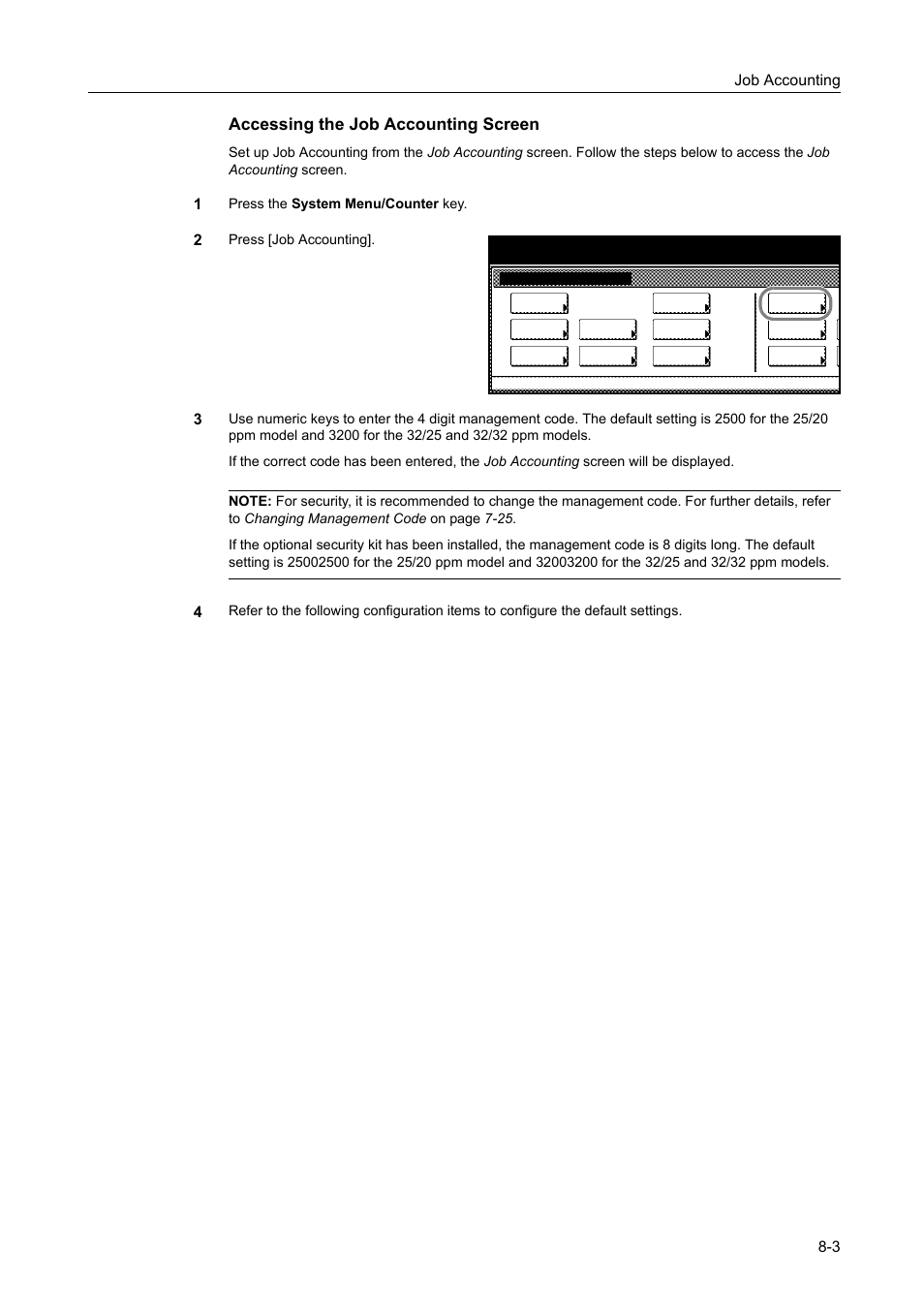 Accessing the job accounting screen, Job accounting 8-3 | TA Triumph-Adler DCC 2520 User Manual | Page 303 / 378