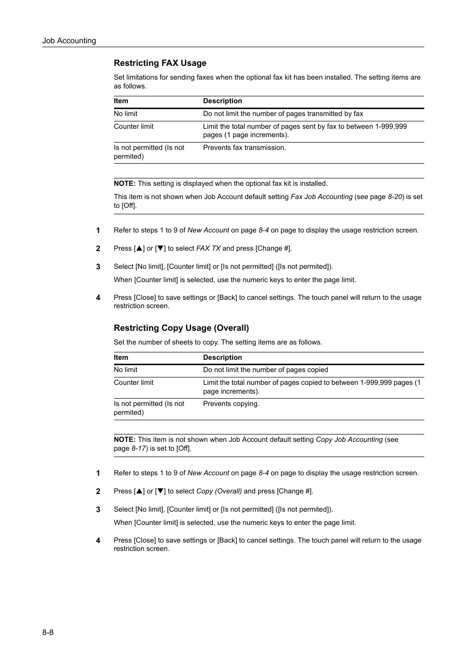 Restricting fax usage -8, Restricting copy usage (overall) -8 | TA Triumph-Adler DCC 2520 User Manual | Page 308 / 378