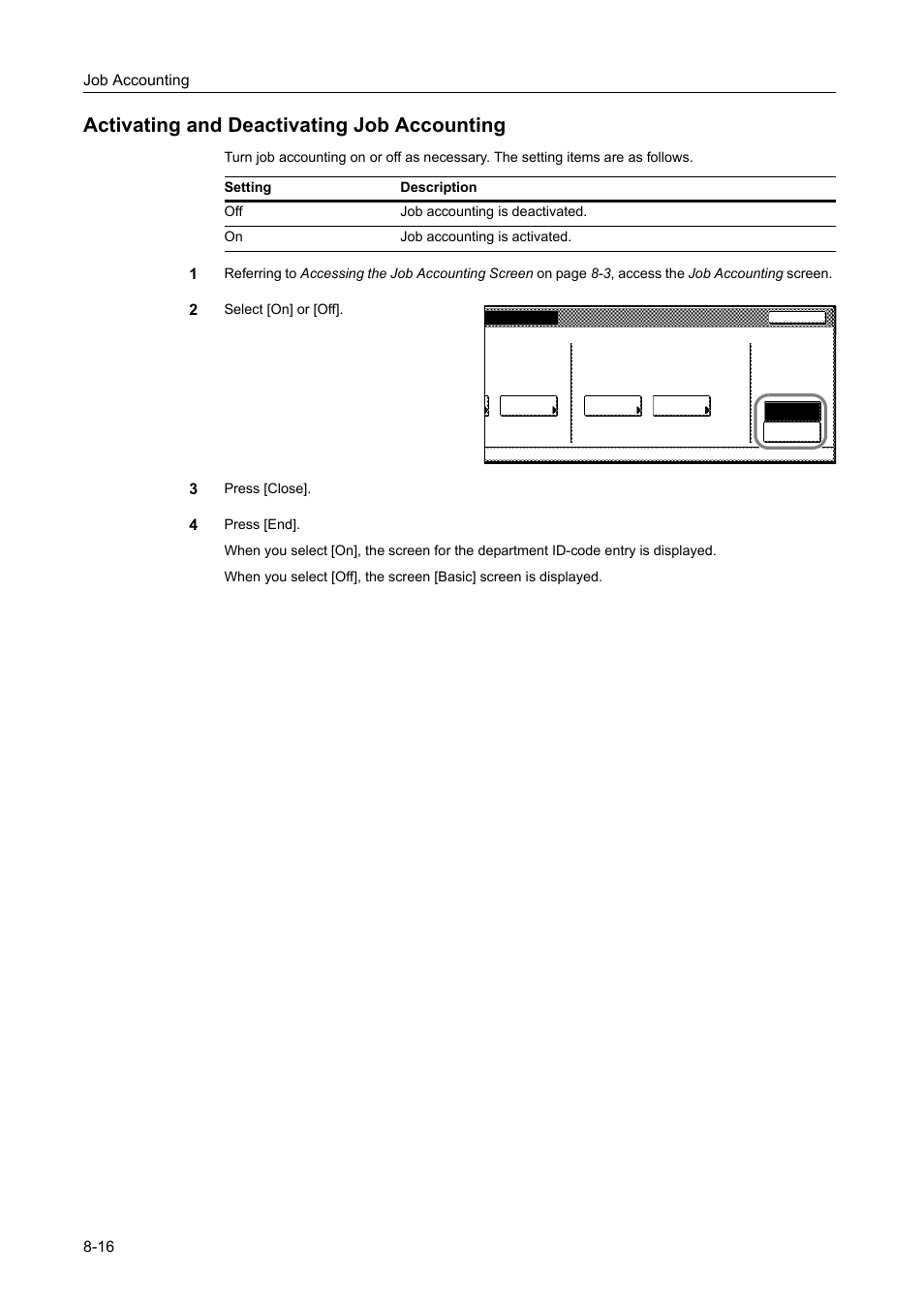 Activating and deactivating job accounting, Activating and deactivating job accounting -16 | TA Triumph-Adler DCC 2520 User Manual | Page 316 / 378
