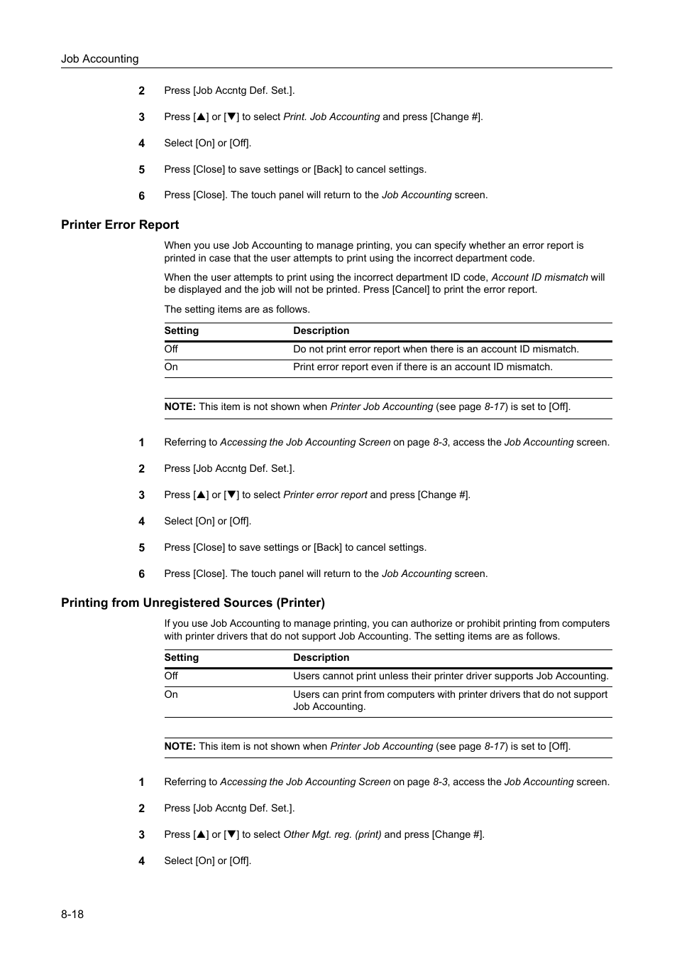 Printer error report, Printing from unregistered sources (printer), Printer error report -18 | Printing from unregistered sources (printer) -18 | TA Triumph-Adler DCC 2520 User Manual | Page 318 / 378