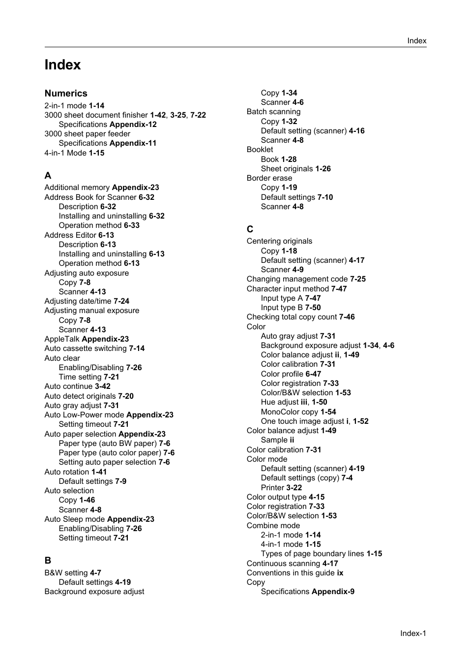 Index, Numerics | TA Triumph-Adler DCC 2520 User Manual | Page 371 / 378