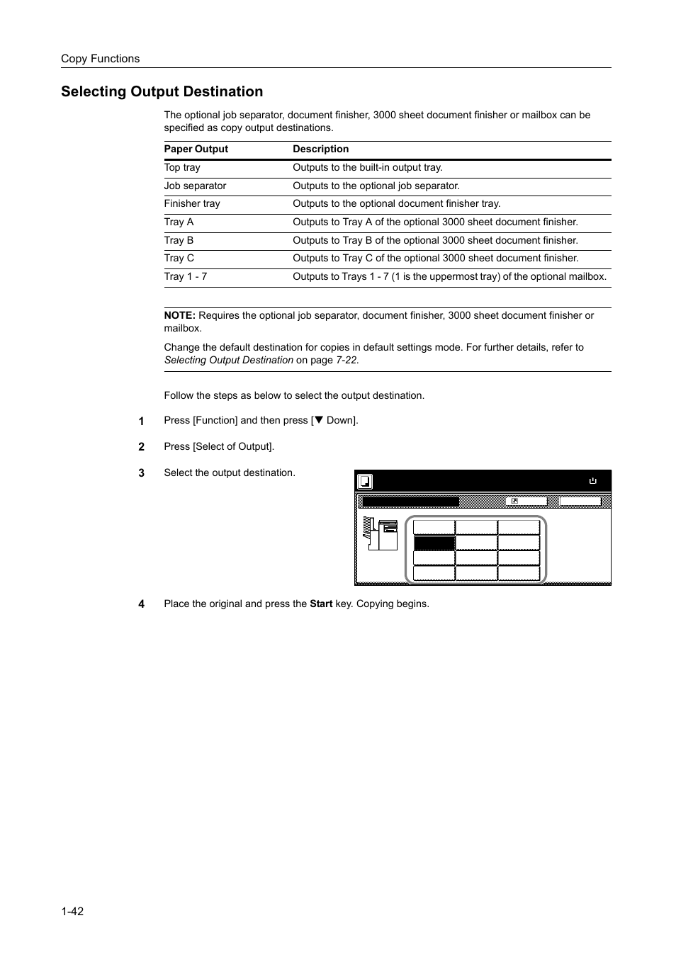 Selecting output destination, Selecting output destination -42 | TA Triumph-Adler DCC 2520 User Manual | Page 58 / 378