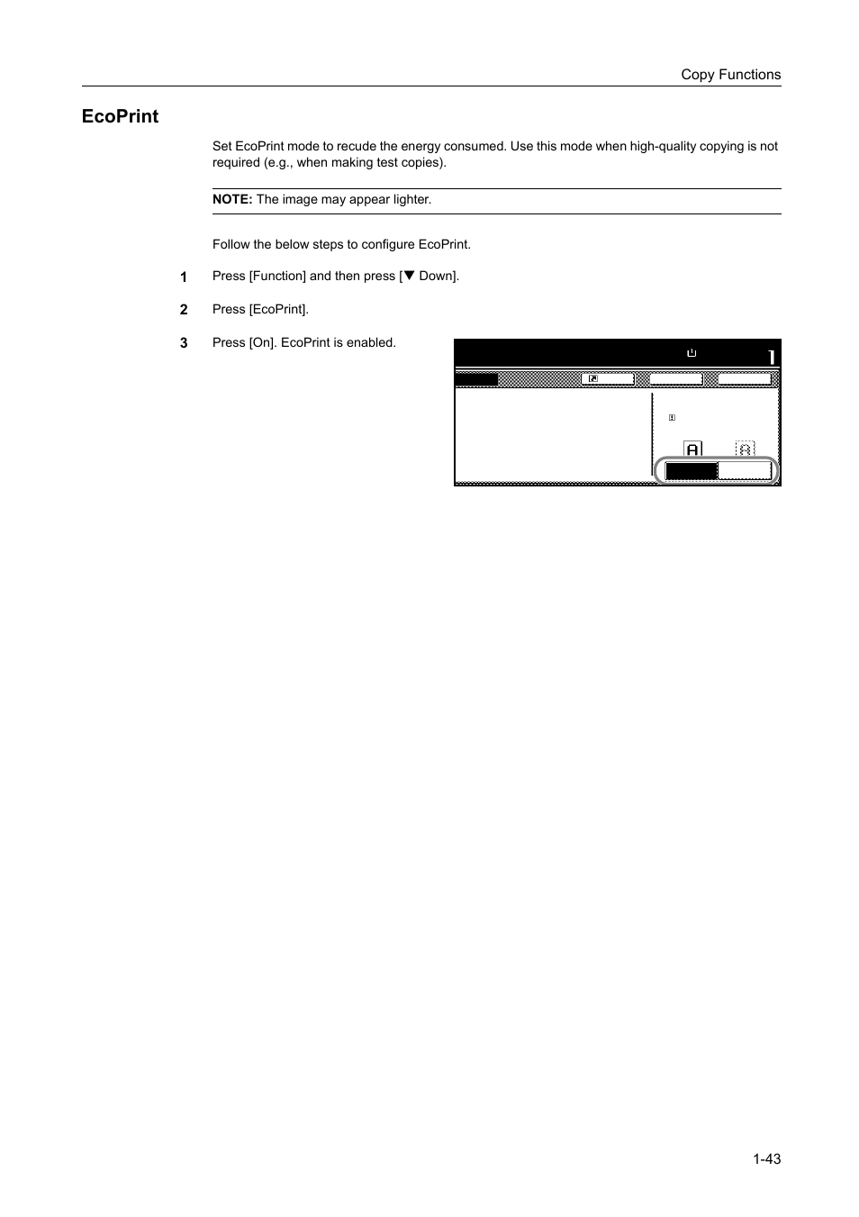 Ecoprint, Ecoprint -43, Copy functions 1-43 | TA Triumph-Adler DCC 2520 User Manual | Page 59 / 378