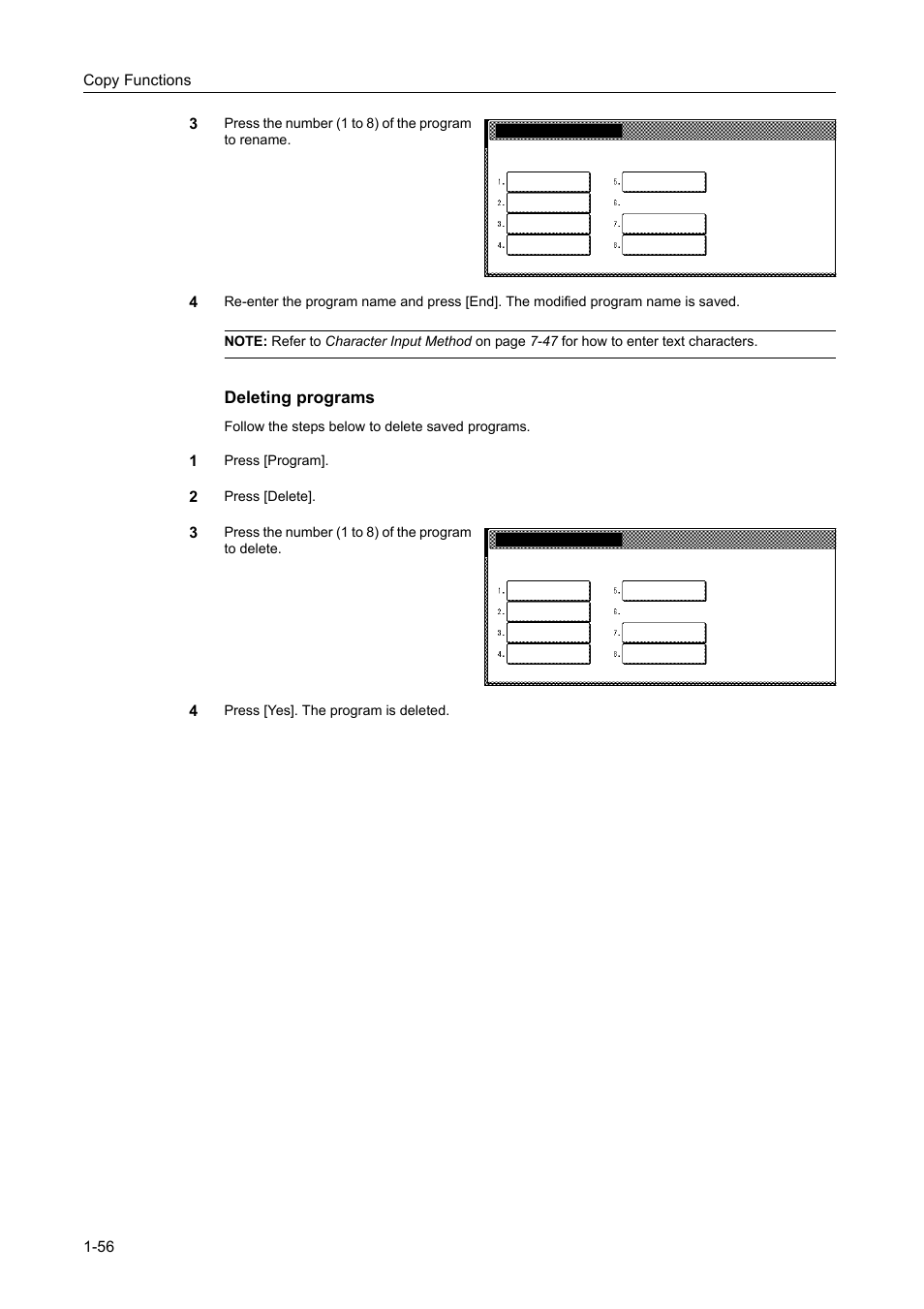 Deleting programs, Copy functions 1-56 3 | TA Triumph-Adler DCC 2520 User Manual | Page 72 / 378