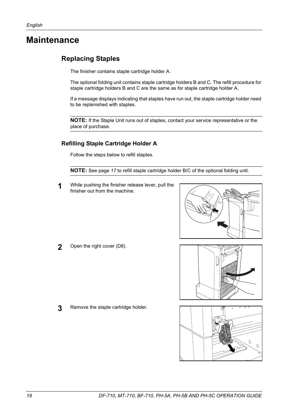 Maintenance, Replacing staples | TA Triumph-Adler DCC 2520 User Manual | Page 18 / 41
