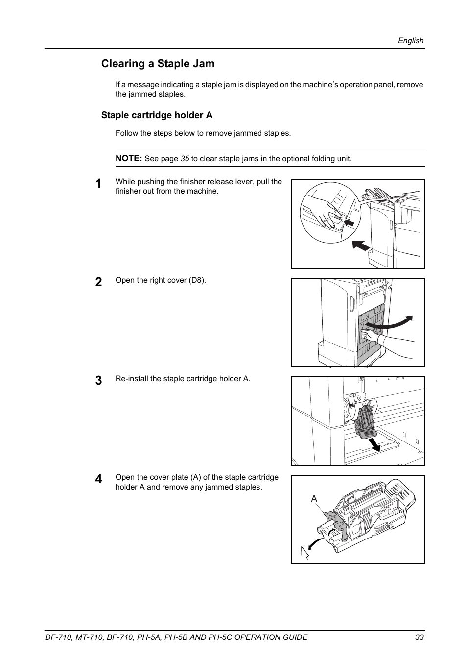 Clearing a staple jam | TA Triumph-Adler DCC 2520 User Manual | Page 35 / 41