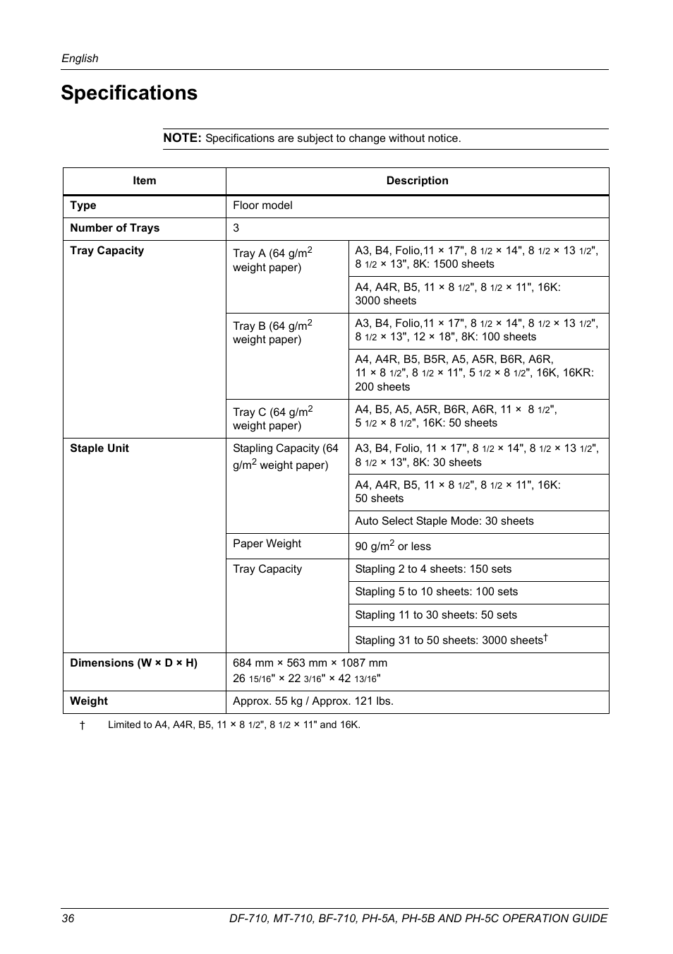 Specifications | TA Triumph-Adler DCC 2520 User Manual | Page 38 / 41