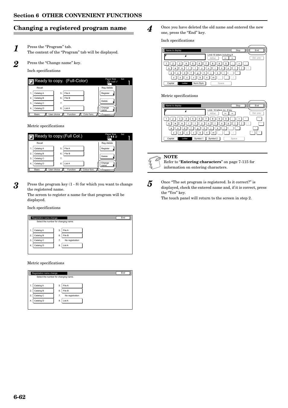 Changing a registered program name, Changing a registered program name -62, 62 changing a registered program name | Ready to copy. (full-color), Ready to copy.(full col.) | TA Triumph-Adler DCC 2526 User Manual | Page 110 / 311