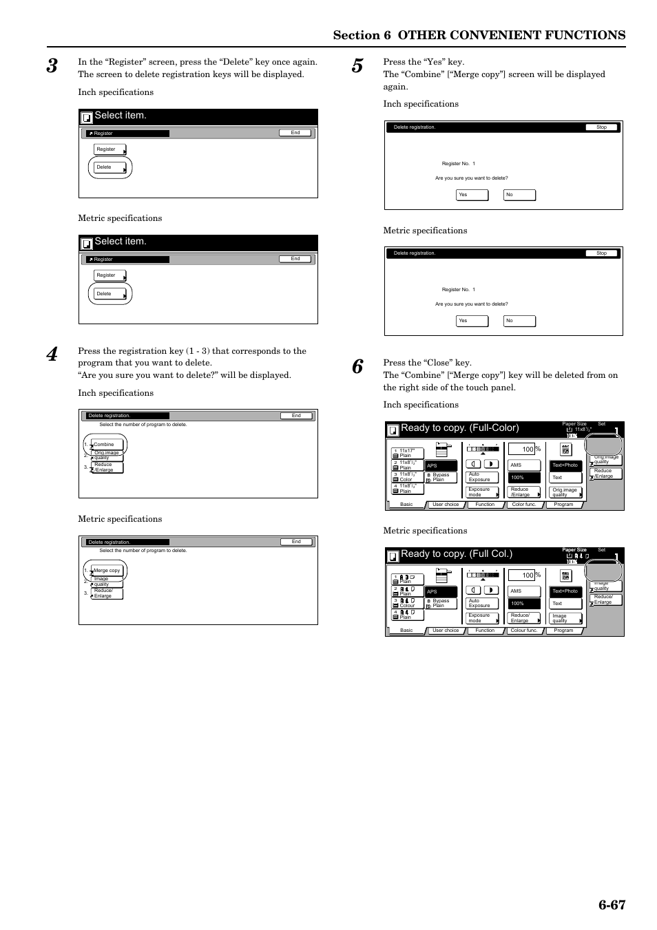 Select item, Ready to copy. (full-color), Ready to copy. (full col.) | TA Triumph-Adler DCC 2526 User Manual | Page 115 / 311